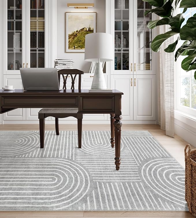 Lahome Abstract Gray Area Rug 6x9, Soft Grey Washable Rugs for Living Room