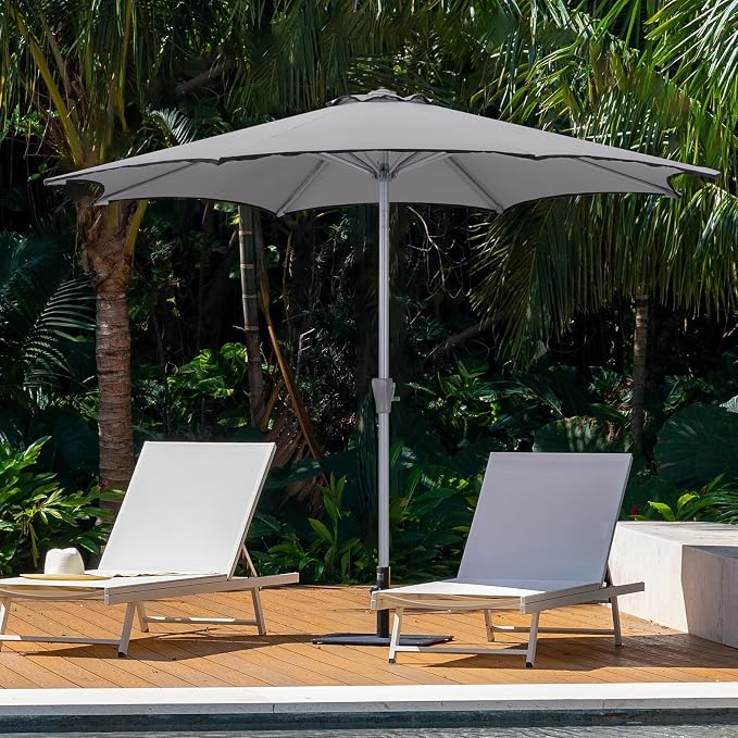 Tempera Patio Umbrellas Arc Edge Outdoor Table Market Umbrellas with Crank & Pust Button Tilt|Auto-Tilt, 8 Steel Ribs, High Color-Fastness Canopy