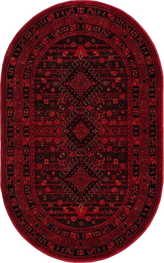 Unique Loom Tekke Collection Area Rug - Sheibani (3' 3" x 5' 3" Oval, Red/ Black)