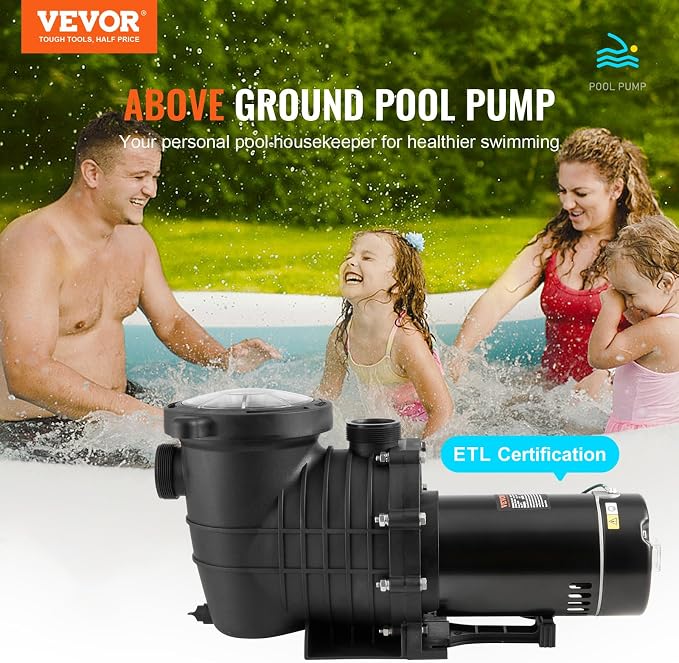 VEVOR Above Ground Pool Pump, 2 HP Single-Speed Operation Pump with 110 GPM Max Flow, 3450 RPM, 110V/240V, 59 ft Max Head, Equipped with a Filter Basket, for Above Ground Pools, Spas, and Hot Tubs