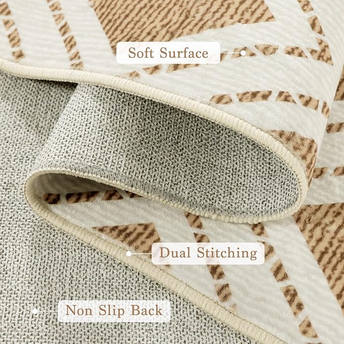 LBRO2M Machine Washable Rug Soft Pet Friendly Carpet 8X10 Brown | Checkered Rug 8X10 for Living Room, Bedroom, Dining Room, Home Office, Non Slip Carpet, Foldable Stain Resistant Rugs