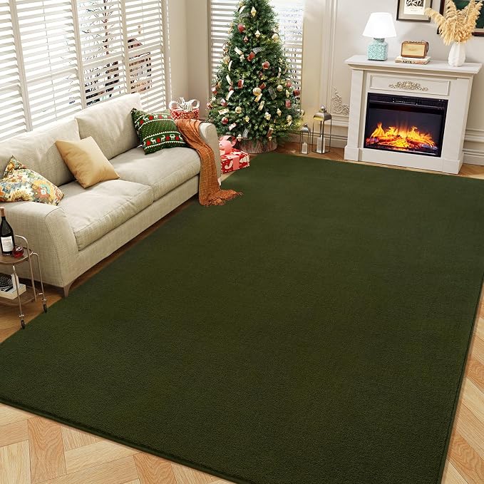 Amearea 8x10 Area Rugs for Bedroom Living Room, Olive Green Memory Foam Rug | Thickened Fluffy Indoor Washable Rugs Non Slip Minimalist Large Carpet for Boys Girls Dorm Nursery Room Decor