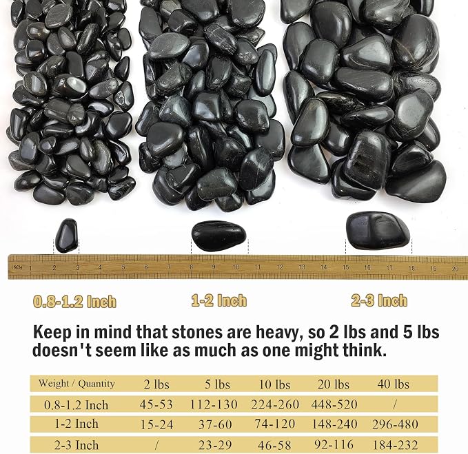 FANTIAN 5 lbs Polished Black Pebbles for Indoor Plants, 0.8-1.2 Inch Small Bag Black Stones. Decorative River Rocks for Plants Aquarium Planter Vase Fillers Landscaping and Garden