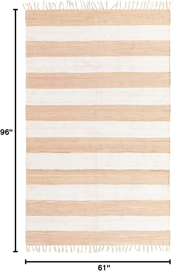 Unique Loom Chindi Rag Collection Area Rug - Striped (5' 1" x 8' Rectangle, Beige/ Ivory)