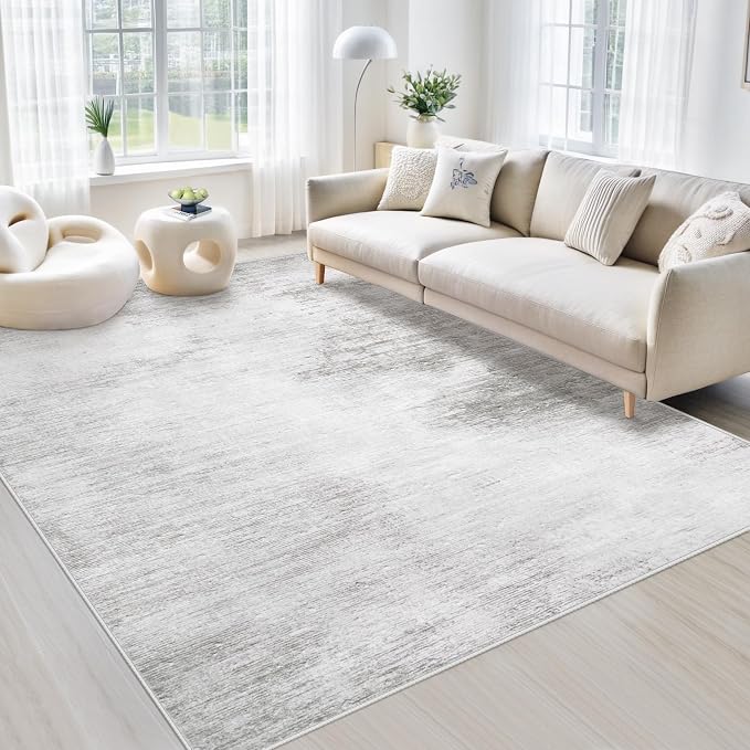 Area Rugs 6x9 Living Room: Washable Rug Modern Abstract Large Rugs Soft Non Slip Neutral Rug Stain Resistant Indoor Carpet for Bedroom Kitchen Dining Room Nursery Home Rugs(Grey,6'x9')