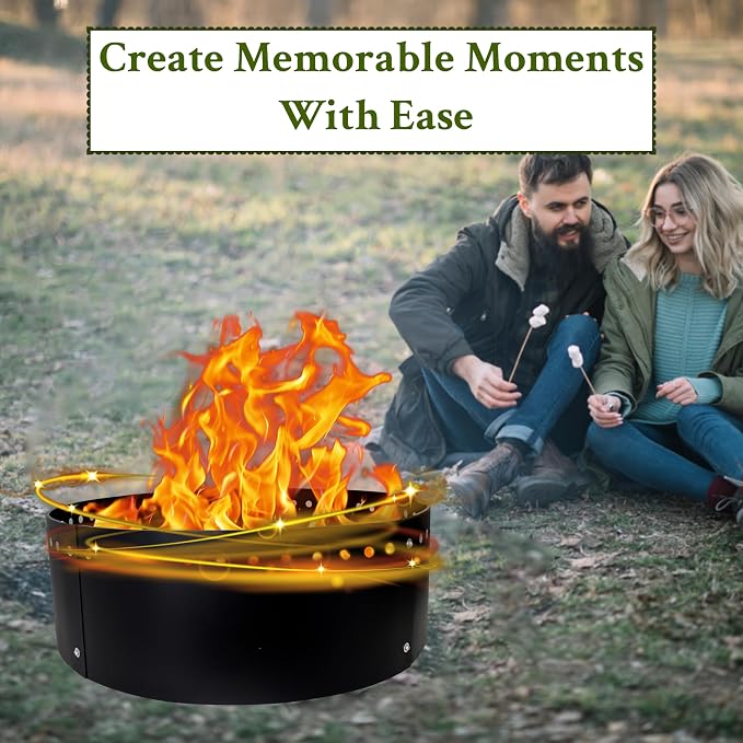 FEBTECH - 36" Fire Pit Ring for Outside - Round Steel Insert with 12" Height - Ideal for DIY Fire Pit Setup in Ground or Above Ground - Perfect for Backyard, Camping & Garden