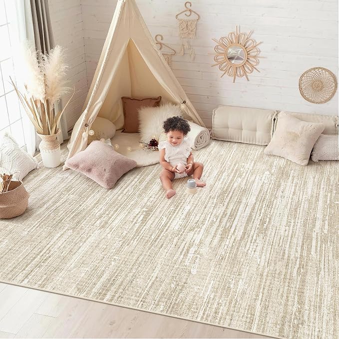 6x9 Area Rugs for Living Room: Washable Moroccan Geometric Boho Rug Farmhouse Non Slip Stain Resistant Large Rug Low Pile Soft Carpet for Bedroom Dining Room Home Office Children Room (Camel,6'x9')
