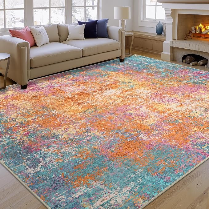RELEANY Washable 9'x12' Abstract Area Rug for Living Room Starlight | Carpet for Bedroom, Kitchen, Office, Hallway and Entryway, Printed Pattern, Non‑Slip, Soft, Stain‑Resistant, Easy to Clean