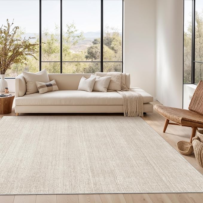 Valenrug Washable Rugs 5x7, Non Slip Large Area Rugs for Living Room, Beige | Soft Low Pile, Thin & Lighweight Carpet, Folable Stain Resistant Modern Indoor Floor Mat for Bedroom, Dining Room, Home Decor