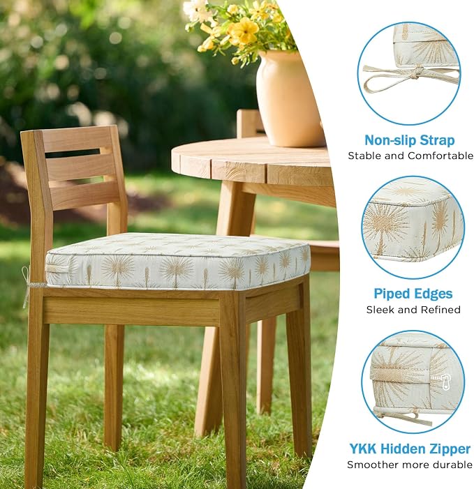 19 x 19 Inch Outdoor Chair Cushions with Tie Straps, Set of 4 Thick Water Repellent Square Patio Chair Pads for Garden Lawn Patio Furniture, Radiant Floral Brocade