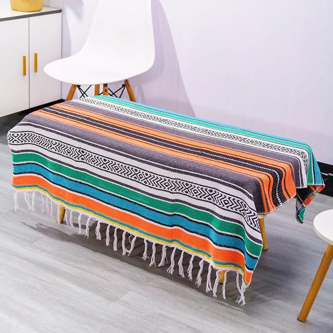 Airooglee 77" L x 46.4" W Large Mexican Blanket - Perfect as Yoga Blanket, Outdoor Camping, Beach, Serape, Picnic, Woven Blanket, Boho Home Décor - Colorful