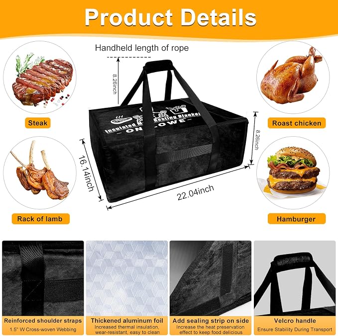 BBQ Blanket for Resting Meat - Insulated Meat Resting Bag for Smoking & Grilling | Compatible with Multiple Models BBQ Prep Tub for Large Brisket/Beef/Pork Shoulders, Gifts for Men (Black)