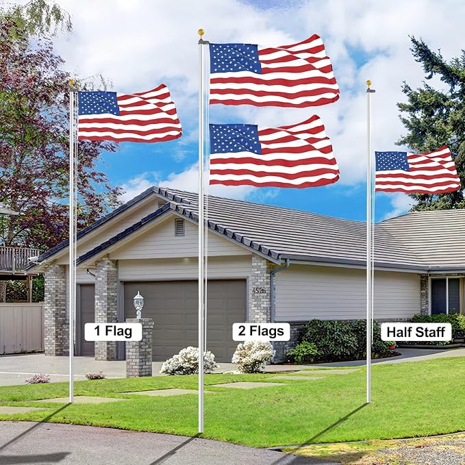 Flag Pole for Outside House, 20 FT Heavy Duty 45K PSI & 95 HBW Hard Aerospace Aluminum Flagpole Kit, Unbending Outdoor In-Ground Flag Poles with 3x5 American Flag for Yard, Residential or Commercial