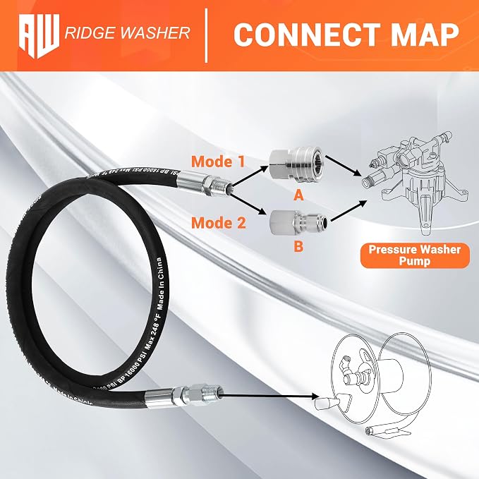 RIDGE WASHER Pressure Washer Whip Hose with Swivel, 3/8'' Power Washer Jumper Hose, Reel Connector Hoses for Pressure Washing with Adapter Set, 4 FT, 4000 PSI