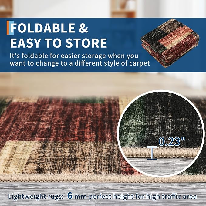 GarveeHome Washable Rug 8x10 Rugs for Living Room Modern Bedroom Rug Large Area Rug Non Slip Throw Rugs Soft Low Pile Stain Resistant Carpet for Nursery Classroom Dining Room 8 ft x10 ft Red