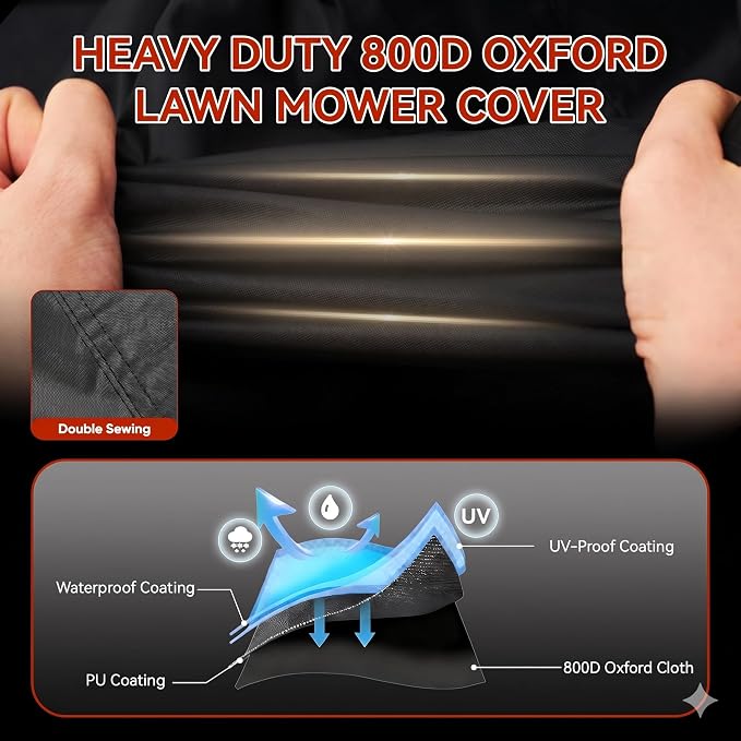 NEVERLAND Push Mower Cover - 800D Waterproof Heavy Duty for Outdoor Storage | Universal Fit Walk-behind Mowers up to 22", UV protection, windproof elastic hem, includes storage bag, protects electronics