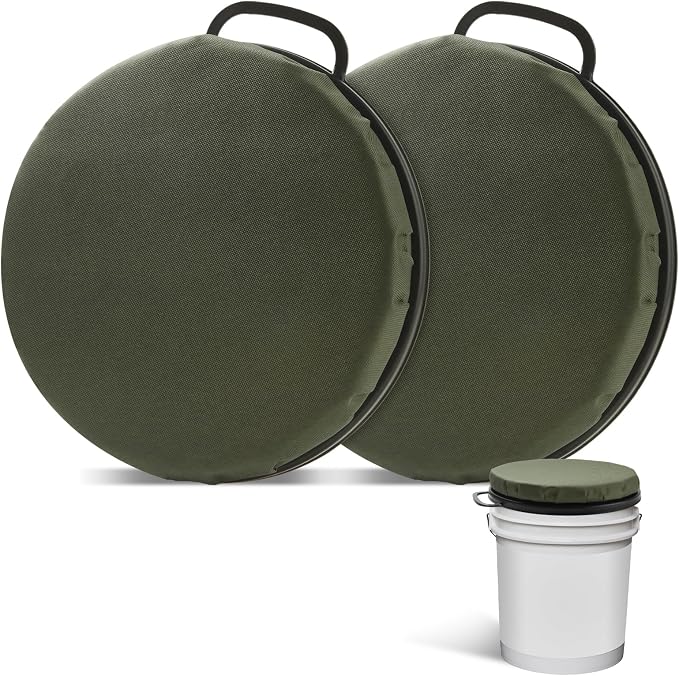 DAJAVE 2 Pack 5 Gallon Bucket Seat 360 Degree Swivel Bucket Seat Cushion, Buckets Seats Lid with Padded Top for Fishing, Hunting, Baseball Gardening and Camping, Water-Resistant (Green)