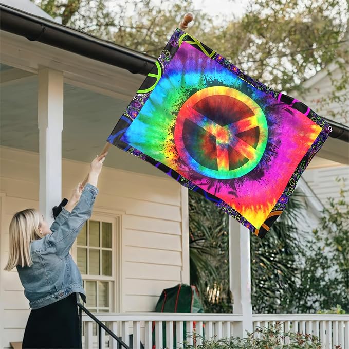 FLAGWIX Hippie Peace Flag - Boho Decoration for Home, Outside - 30x40 House Flag, Double Sided, Heavy Duty Canvas Indoor Outdoor