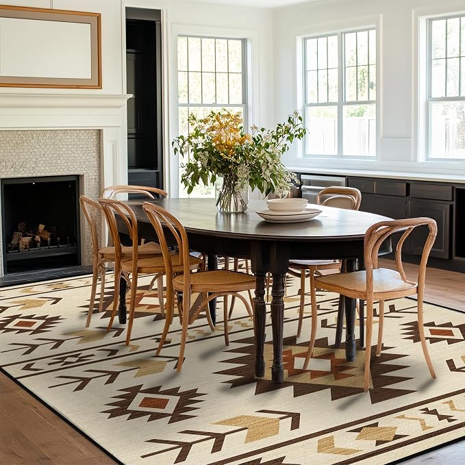8x10 Area Rug for Living Room Western Rug Southwestern Aztec Tribal Rugs Southwest Navajo Machine Washable Non-Slip Printed Low-Pile Floor Carpet for Bedroom Dining Room Office, Camel