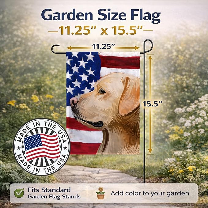 Caroline's Treasures CK6600GF Labrador Retriever American Flag Garden Flag Mailbox Flag Decorative Yard Flag Banner Outside Patio Artwork Yard Flower Beds, Garden Size, Multicolor