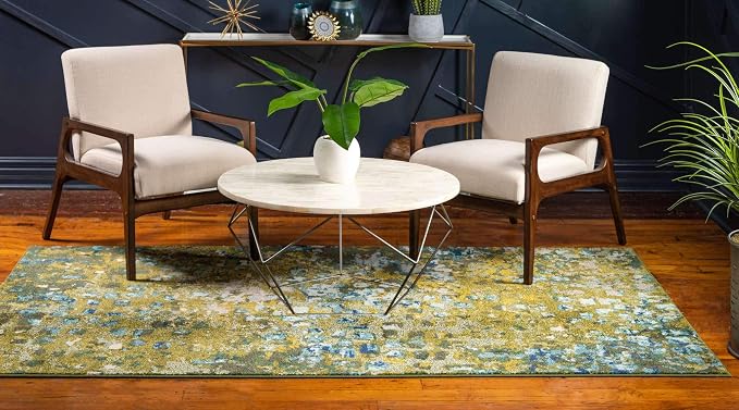 Unique Loom Jardin Collection Colorful, Vibrant, Abstract, Modern Area Rug (8' 0 x 11' 0 Rectangular, Green/ Olive)