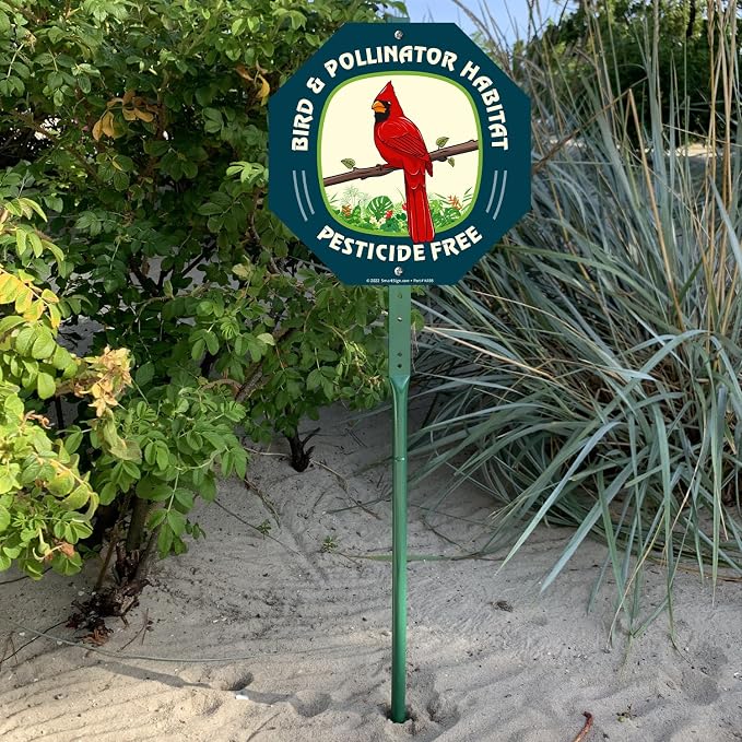 SmartSign 10 x 10 inch Bird & Pollinator Habitat, Pesticide Free Yard Sign & Stake Kit, 40 mil Laminated Rustproof Aluminum, 3 foot Stake, Set of 1, For Lawn, Garden