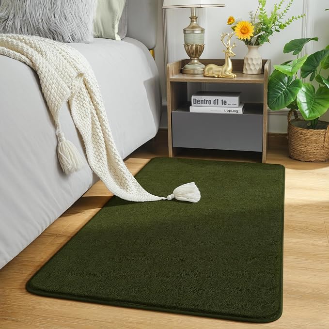 Amearea Modern Washable Runner Rugs, 2x4 Olive Green Bedroom Runner Rug | Small Area Rugs for Bedroom Living Room, Non Slip Memory Foam Rug for Hallway Entryway Kids Boys Girls Room Laundry Room