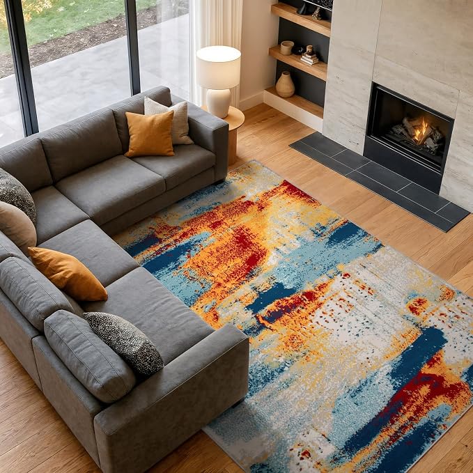Rugshop Novel Abstract Fade-Resistant Area Rug Multi 9' x 12' | Stain Resistant,Bedroom, Dining Room, Home Office, Kitchen, Entryway, Hallway, Nursery, Kids Room, Guest Room