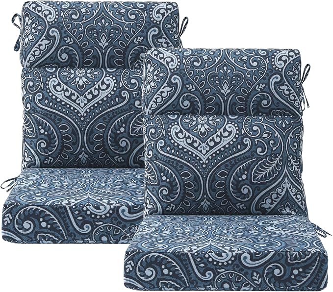 Outdoor High Back Chair Cushion, 2 Pack 44x21 inches Patio Chair Cushions Water Repellent Rocking Cushions Indoor Furniture Seat Pad, Damask Vine