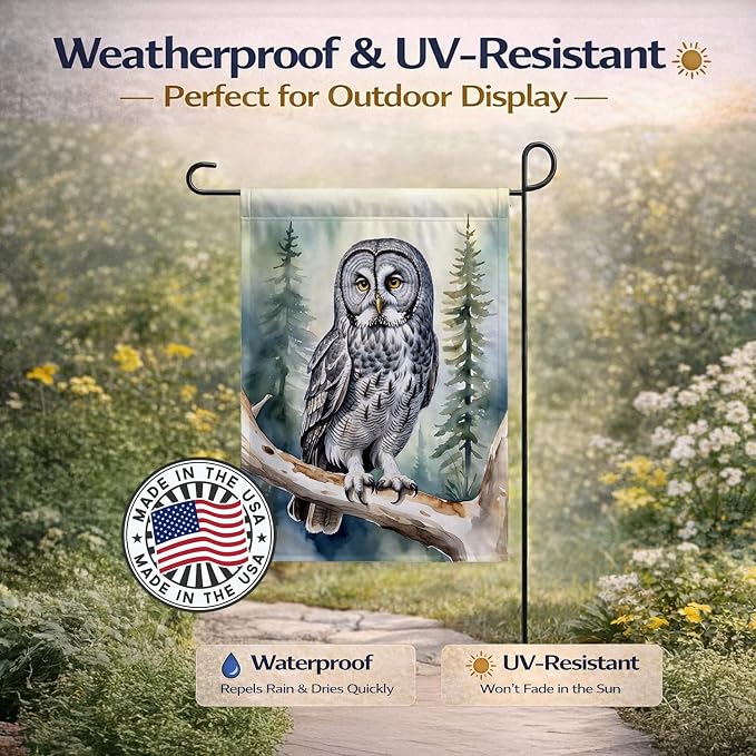 Caroline's Treasures Great Gray Owl Garden Flag Mailbox Flag Decorative Yard Flag Banner Outside Patio Artwork Yard Flower Beds, Garden Size, Multicolor