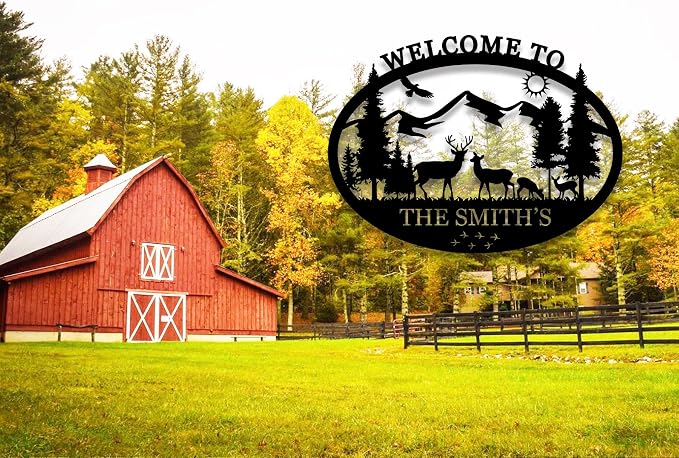 Personalized Deer Metal Cabin Sign, Custom Family Name Sign, Last Name for Home, Deer Monogram, Cabin Decor, Outdoor Hunting Deer, Hunter Gifts