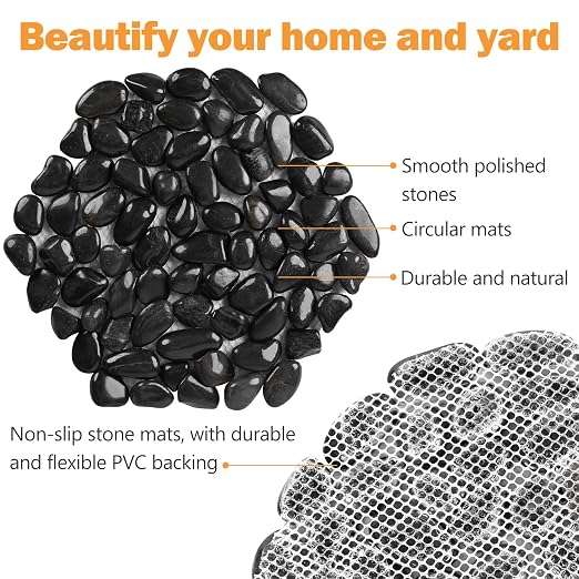 River Rock Stepping Stones Outdoor for Garden Walkway, 10 inch 6 Pcs Hexagon Shape Paver Step Stones Polished Pebble River Stone Mat for Yard Lawn Patio Pathway Walk Way - Black