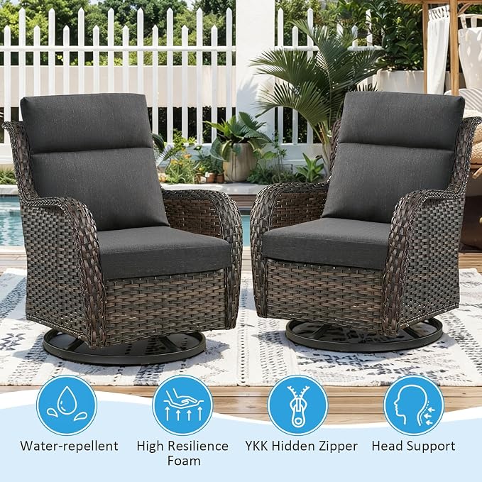 Outdoor Patio Chair Cushions 44x21x3.5 inch, Set of 2 Thicken Comfy Cushions for Rocker Non Slip Fade Shield Water Repellent High Back with Ties, Charcoal
