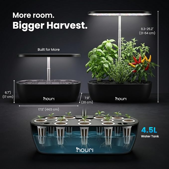 Nouri Hydroponics Growing System, 12 pod APP Smart Indoor Herb Garden Kit with LED Grow Lights, Hydroponic Herb Garden Indoor for Plant Lovers, Gardeners, Kitchen, Basil Seeds Included