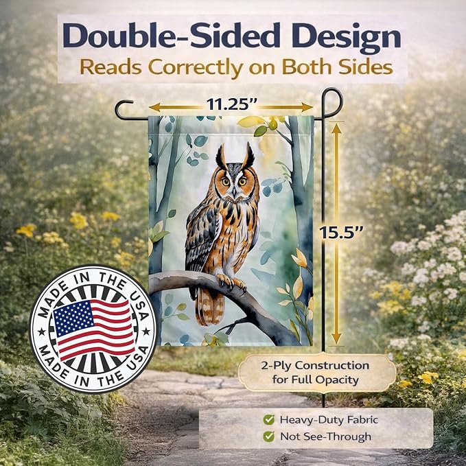 Caroline's Treasures LongEared Owl Garden Flag Mailbox Flag Decorative Yard Flag Banner Outside Patio Artwork Yard Flower Beds, Garden Size, Multicolor