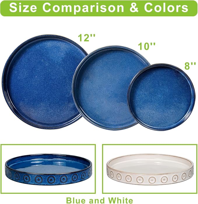 Eightpot Plant Pot Saucer - 11.4 Inch Plant Saucer for Outdoors Ceramic Plant Tray for Indoors No Holes Large Plant Drip Trays Round Flower Pot Saucer Plant Dishes to Catch Water Blue