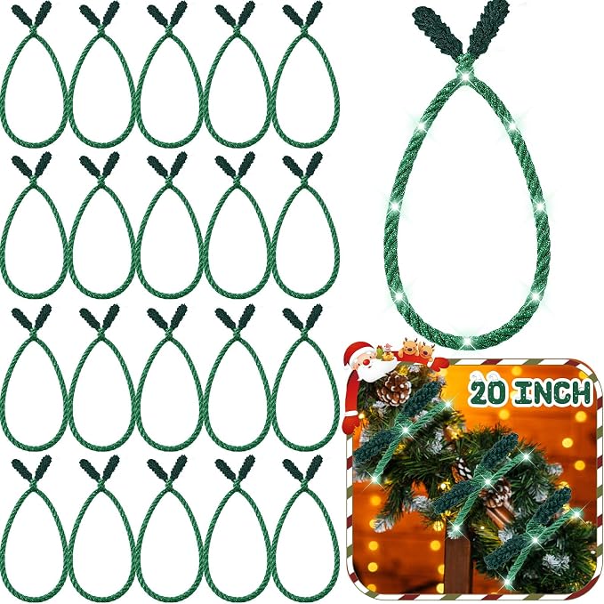Zhengmy 16 Pcs 20 Inches Christmas Garland Ties Christmas Decorative Twist Ties for Banister Reusable and Flexible Twist for Xmas Home Decorations Holiday Craft Wrapping (Glitter Green)