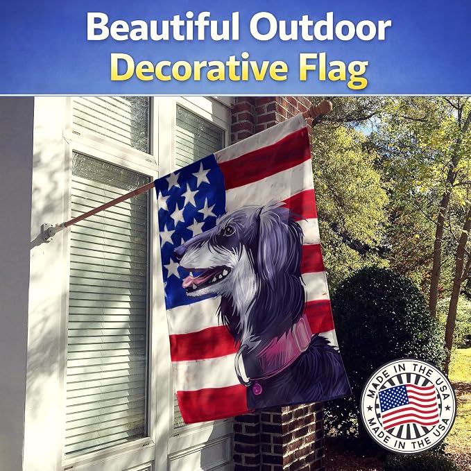 Caroline's Treasures CK6686CHF Saluki Dog American Flag House Flag Large Porch Sleeve Pole Decorative Outside Yard Banner Artwork Wall Hanging, Polyester, House Size, Multicolor
