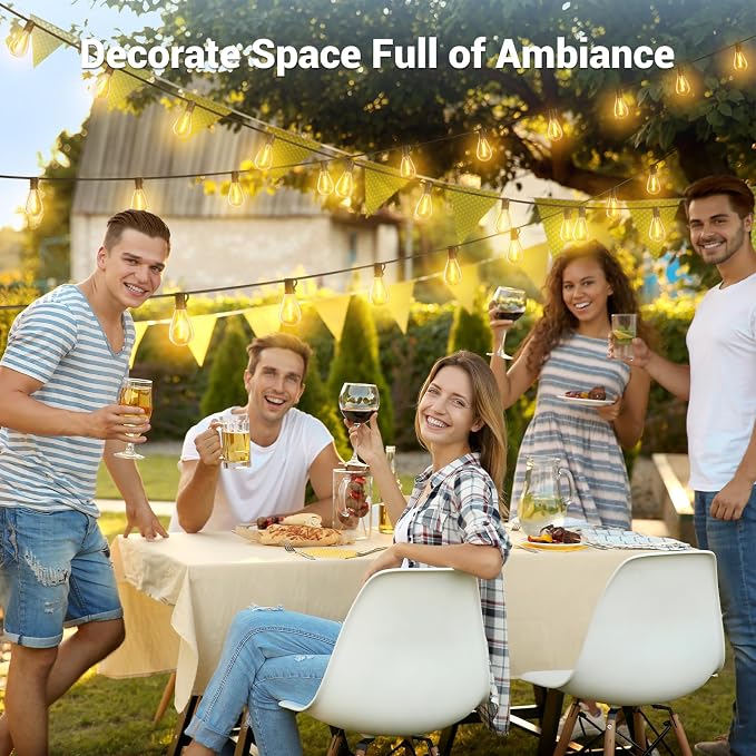50FT Solar String Lights Outdoor Waterproof, 18+1 LED Solar Powered Lights with Remote Control, 3 Light Modes & Dimmable, USB-C Charging for Patio, Backyard, Garden, Camping