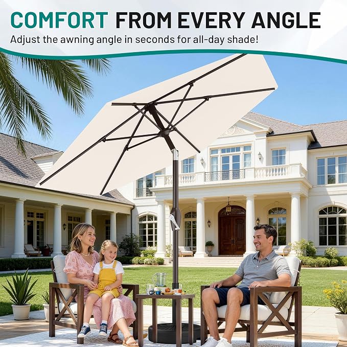 AreShark 7.5FT Patio Umbrella Table Market Umbrella w/Tilt and Crank, Heavy-Duty Outdoor Umbrellas for Pool, Deck, Garden and Backyard, Cream White