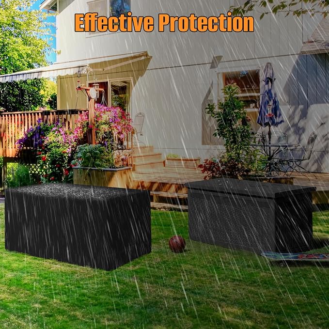 Kovshuiwe Deck Box Cover 50" L x 24" W x 24" H, 600D Oxford Cloth | 100 Gallon Deck Storage Box Bin Cover Keeping for Rectangular Resin Storage Box, Patio Bin Container Boxes Covers, Black