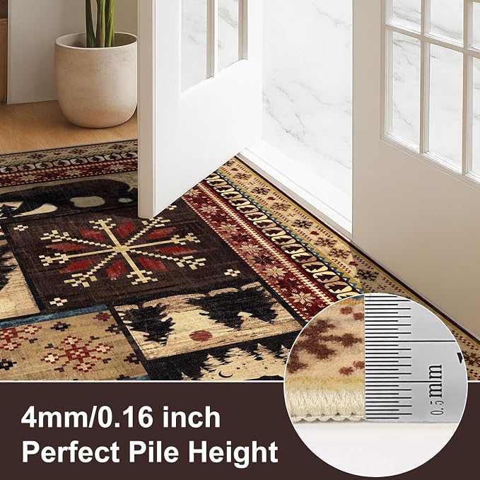 LOKHOM 2x3 Rustic Cabin Area Rug, Washable Western Lodge Bear Entryway Rug | Bear Pattern, Non-Slip, Low Pile Soft Doormat, Vintage Wildlife Accent Carpet Rug, For Living Room Bedroom Kitchen Entryway