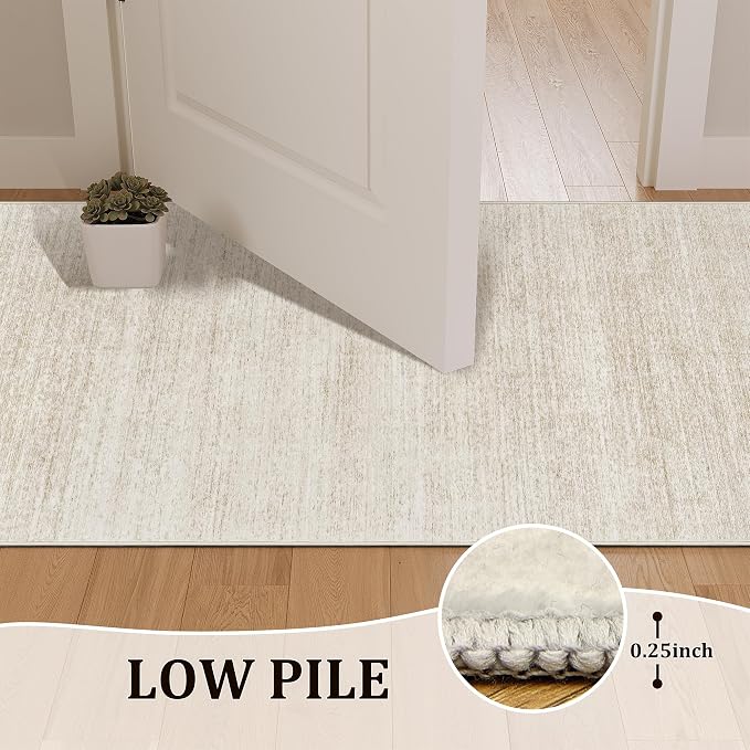 Valenrug 2x6 Runner Rug Non Slip, Washable Rug Runners for Hallways, Beige | Soft Low Pile, Thin & Lighweight Carpet, Folable Stain Resistant Modern Indoor 6ft Floor Mat for Living Room,Bedroom,Kitchen