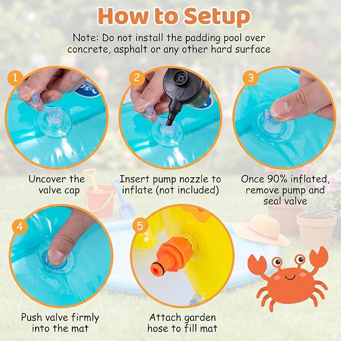 GLACER Kids Pool with Slide, Inflatable Play Center with Seahorse Sprinkler | 70" x 62" x 26.5" Water Splash Pad with Ring-toss Game, Heightened Guardrails, PVC toddler pool for Outdoor Backyard, Garden