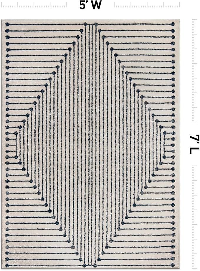 Rugshop Contemporary Bohemian Stripe Area Rug 5' x 7' Cream | Jute Backing, Soft Medium Pile, Stain Resistant, No Shedding, Bedroom, Home Office, Dining Nook, Kids Room, Guest Room