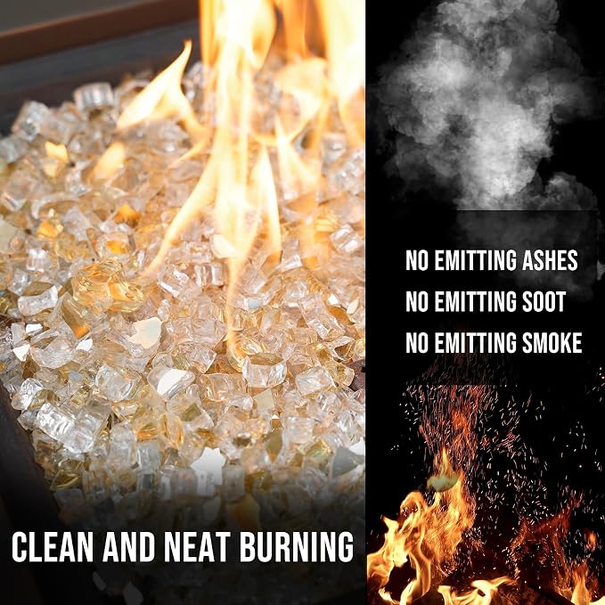 Skyflame High Luster 10-Pound Fire Glass for Fire Pit Fireplace Landscaping, 1/2-Inch Gold Reflective