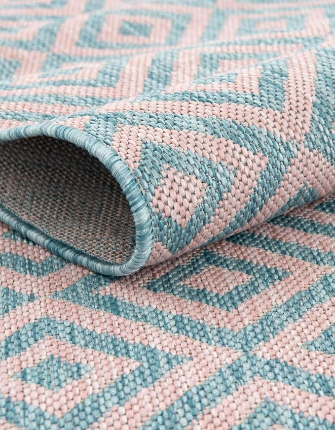 Unique Loom Jill Zarin Jill Zarin Outdoor Collection Area Rug - Costa Rica (4' 1" x 6' 1" Rectangle, Pink and Aqua/Light Blue)