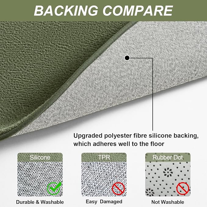 Vasofe 2x6 Runner Rug for Bedroom Living Room, Hallway Runner Rug Non Slip | Sage Green Memory Foam Low-Pile Hallway Carpet Runner Rug for Entryway, Throw Small Kids Carpet for Bedside Dorm Room Decor