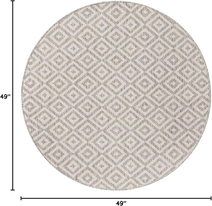 Unique Loom Outdoor Collection Area Rug - Costa Rica (4' 1" Round, Light Gray/ Ivory)