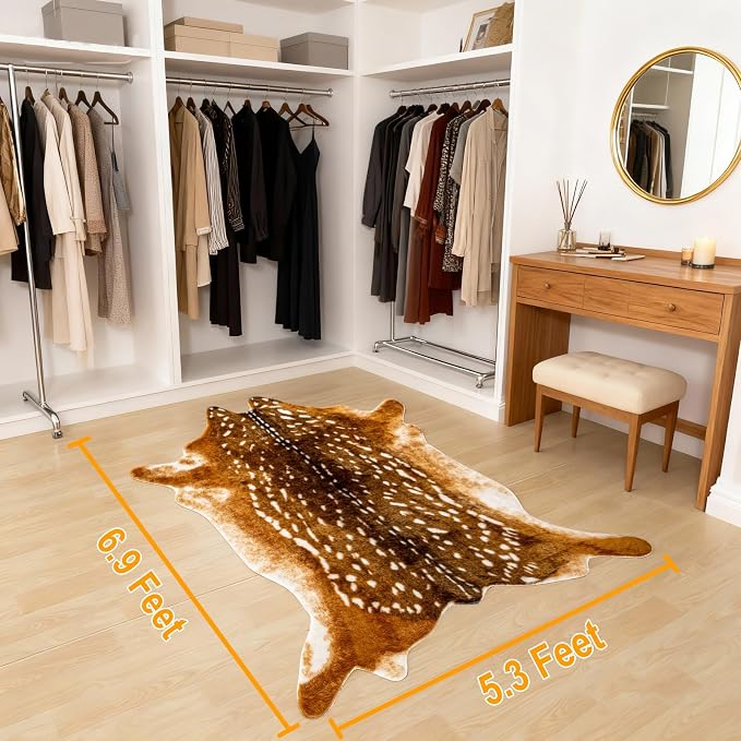 Asuprui Deer Rug, Sika Deer Print Carpet, 5.3X 6.9 Ft,Antelope Rug,Fawn Mat